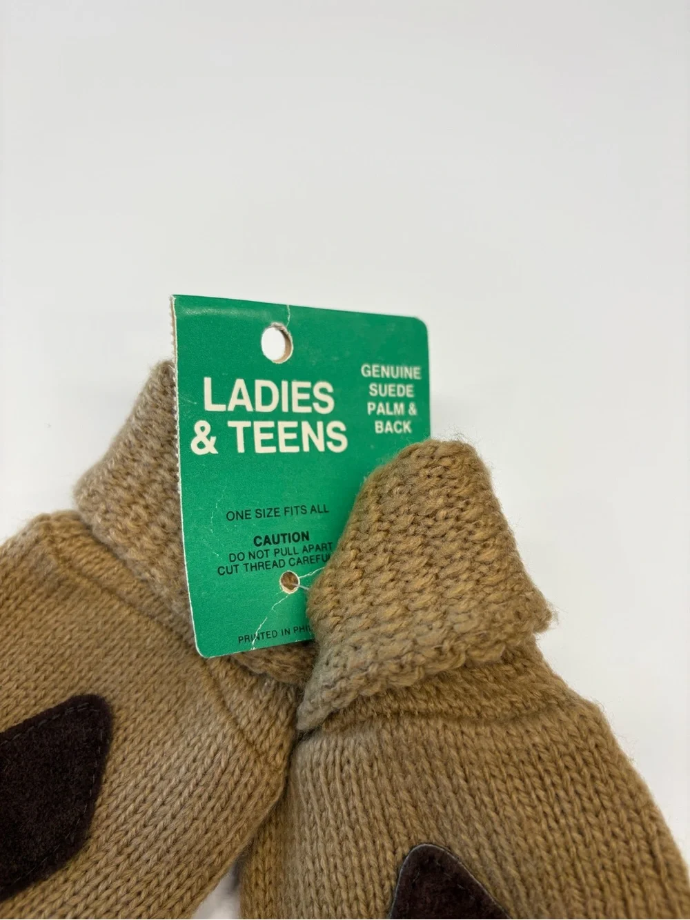 Vintage Deadstock Brown Knit and Genuine Suede Gloves NWT